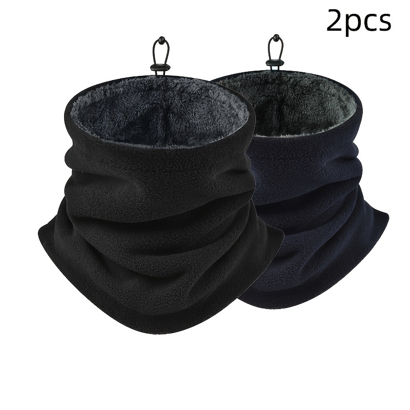 2pcs Men'S Warm Neck Gaiter Scarves, Polyester Knit, Breathable Windproof, Soft Fleece Lining, Dual Use, for Winter Cycling & Outdoor, Solid Color, Hand Wash Only details 4