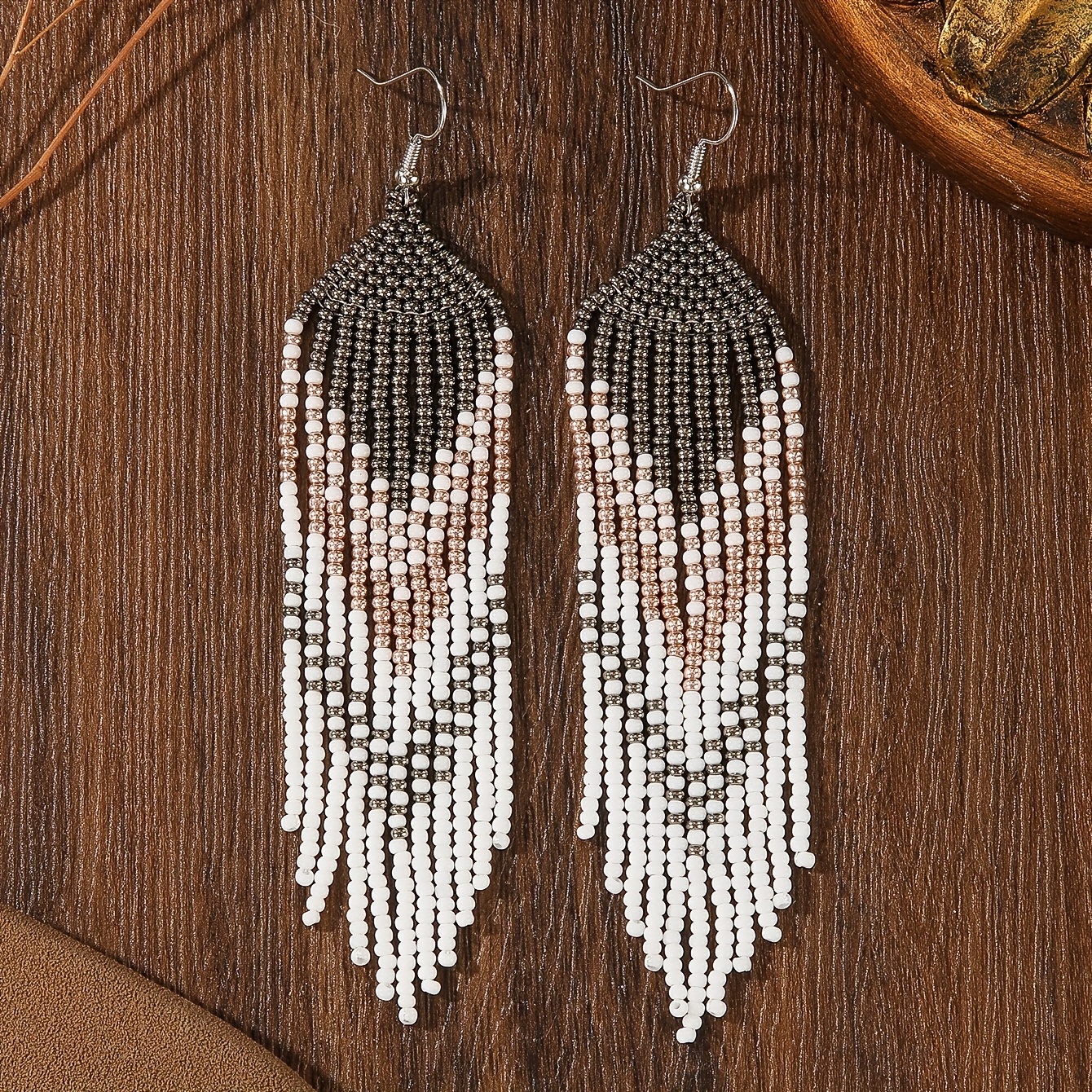 TEMU A Pair Of Handmade Beaded Earrings, Woven Geometric Long Beaded Earrings For Women, Seed Bead Earrings, Dangle Earrings, Multicolor Earrings,