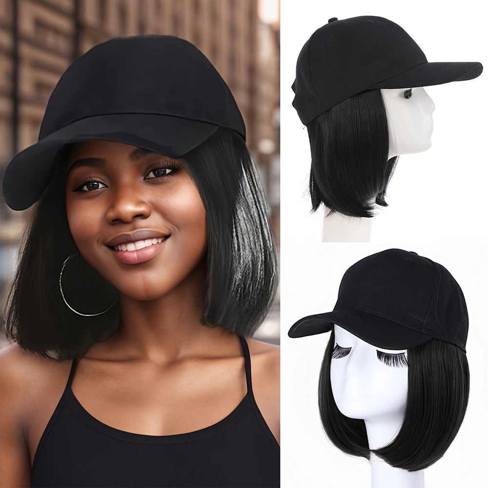 adjustable baseball cap wig - short straight synthetic hair  display picture 2