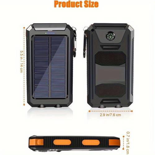 10000mah portable solar powered mobile phone battery panel charger with flashlight usb compass suitable for iphone android digital electronic devices outdoor emergency power backup battery pack
