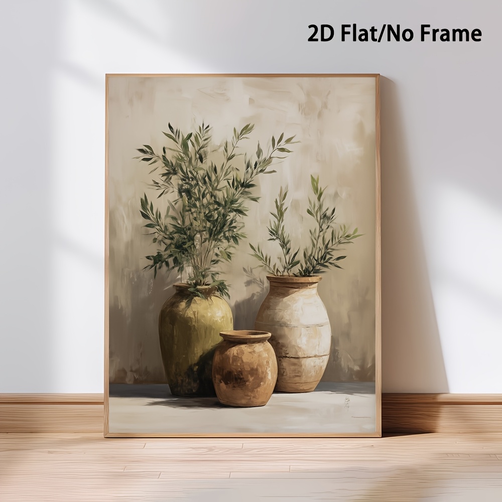 TEMU 2d Flat, 1pc Mediterranean Olive Tree Canvas Wall Art - Frameless Vertical Botanical Tuscan Landscape Painting, Suitable For Home, Office, Cafe