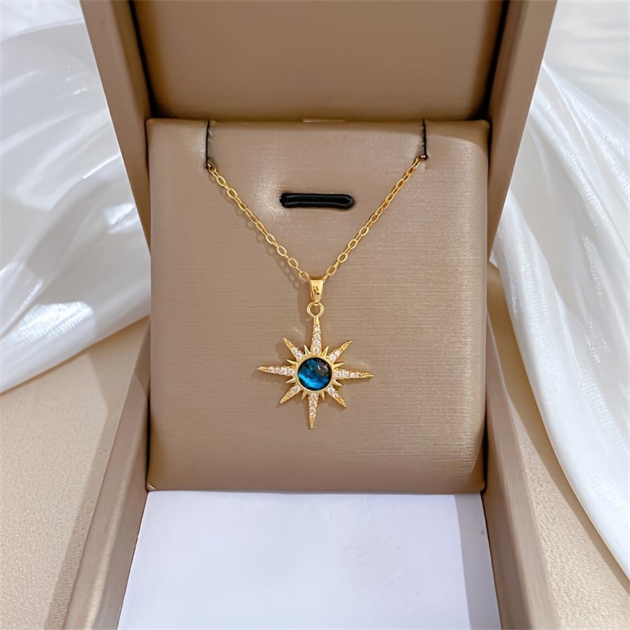1pc fashion starburst pendant necklace copper with synthetic cubic zirconia stainless steel chain elegant gift for wife and daughter anniversary and birthday accessory Product details 0