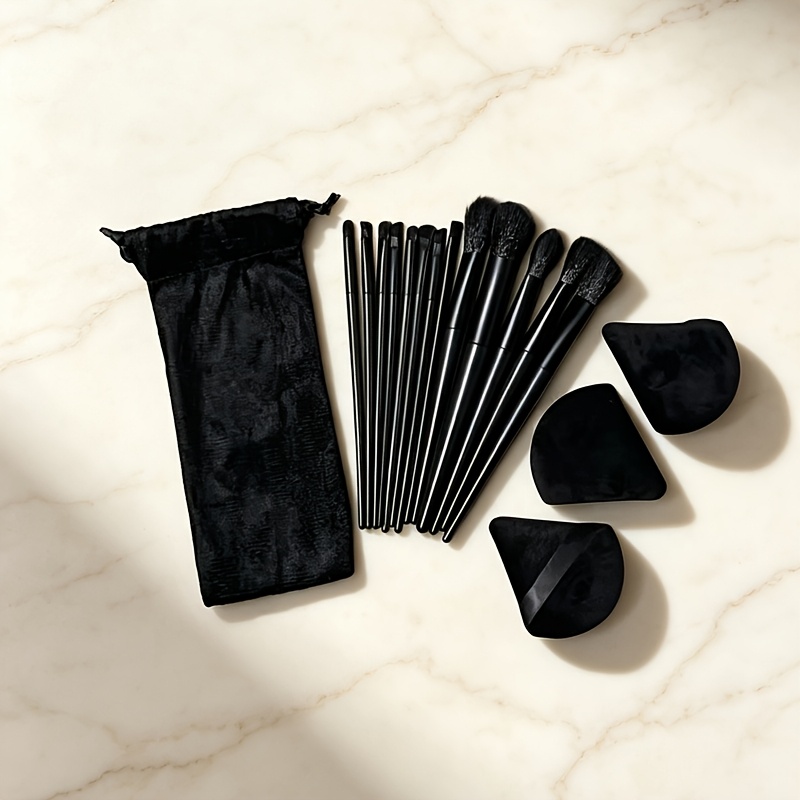 TEMU Complete 17pcs Makeup Brush Set, Including 13 Black Makeup Brushes + Storage Pouch. This Full Set To The Entire Makeup Process: Foundation,