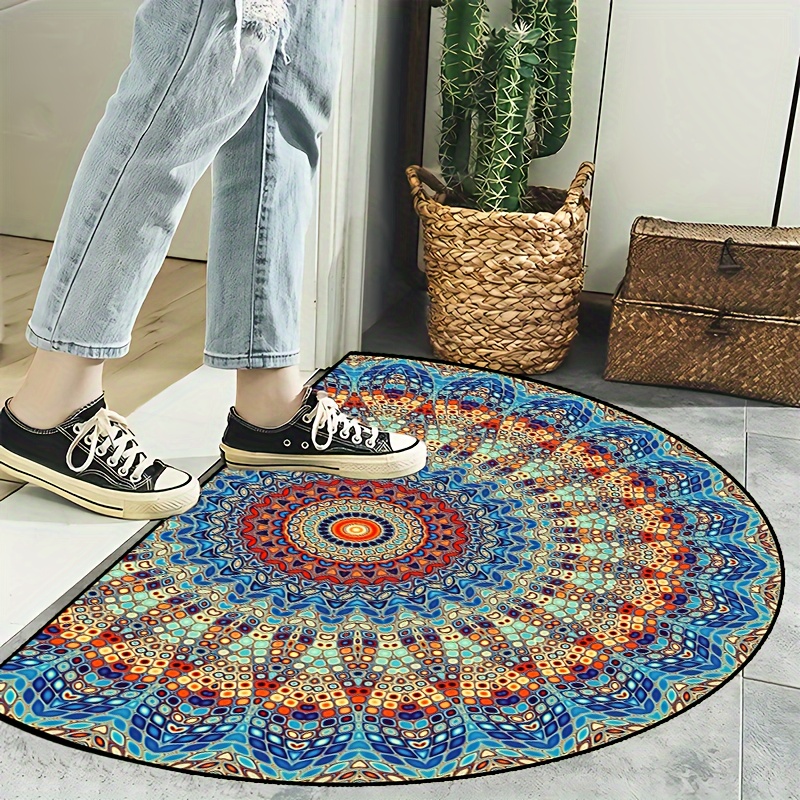 1pc mandala flower half round doormat non slip machine washable polyester indoor outdoor bedroom hallway patio entryway carpet photo prop gift 15x23 19x31 23x35 31x47 inches details 2