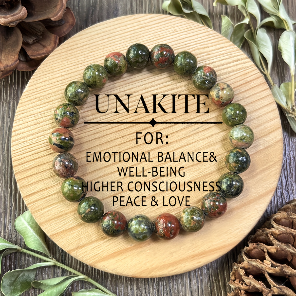TEMU Unakite Bracelet For , Featuring 8mm Handmade Unakite Beads With A Vintage Design. This Unique Bohemian Jewelry Accessory Embodies , Wear,