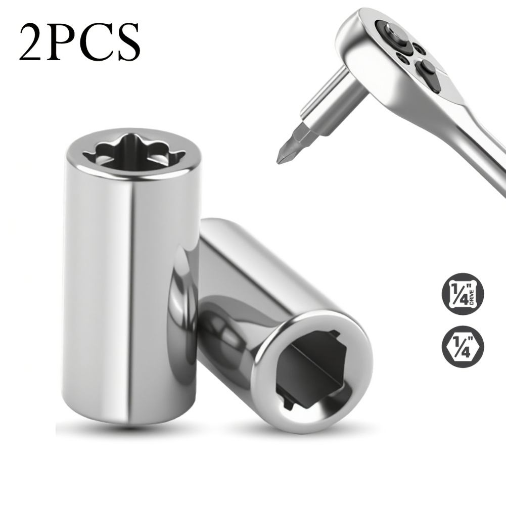 TEMU 2pcs Bit Adapter For Screwdrivers And Drill Tools, Chrome Vanadium Steel, 1/4" Square Head To 1/4" Hex Socket Connection, Ideal For Mechanical