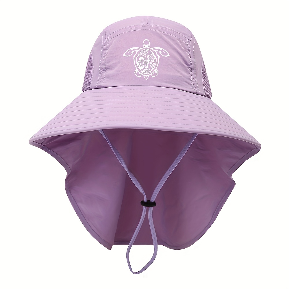 TEMU Women's Hawaiian Turtle Print Sun Hat - Black Wide Brim Bucket Hat With Adjustable Chin Strap, Lightweight & Breathable For Outdoor Beach Or