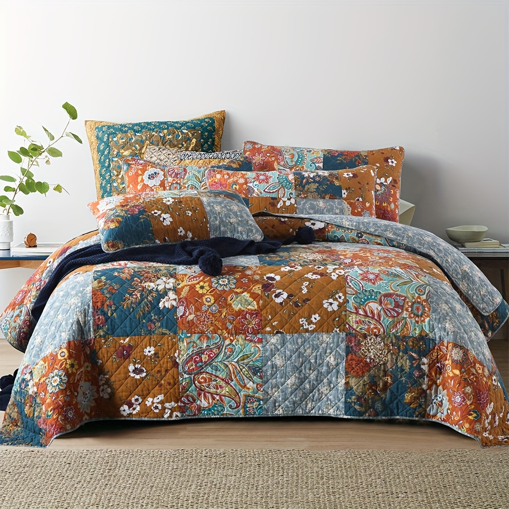 

Bedspread Quilt Sets Valentine's Day Reversible Bedding Coverlet Sets Vintage Floral Real Patchwork Paisley Rustic Bedspread, Comforter Sets, Sofa Cover, 1 Quilt With 2 Pillow Shams, King Queen Size