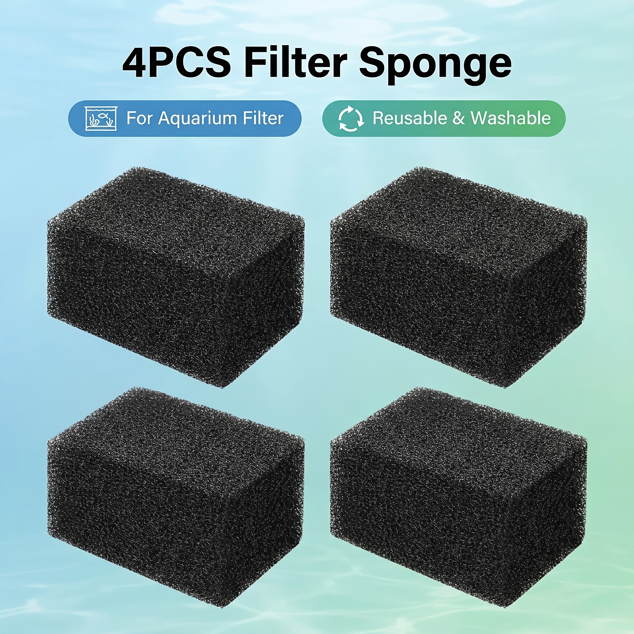 TEMU 12/8/4 Aquarium Bio Filter Sponge, Fish Tank Filter Sponge, High-density Filter, Washable And Reusable, Cuttable Filter, Strong , Thickened,