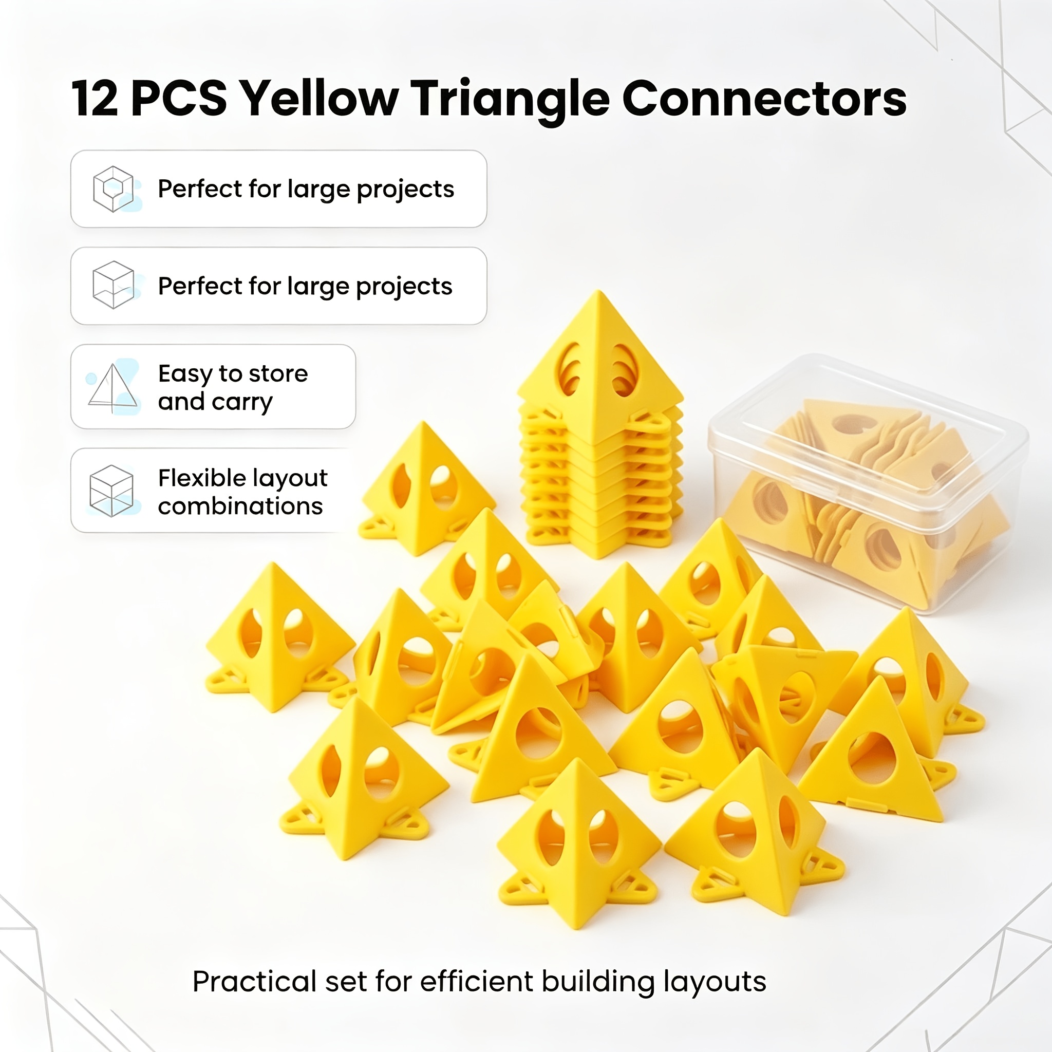 TEMU 12pcs Multifunctional Woodworking Tool Painting Stands, Yellow Plastic Triangular Paint Holders, Detachable Pyramid Supports, Anti-stick Design