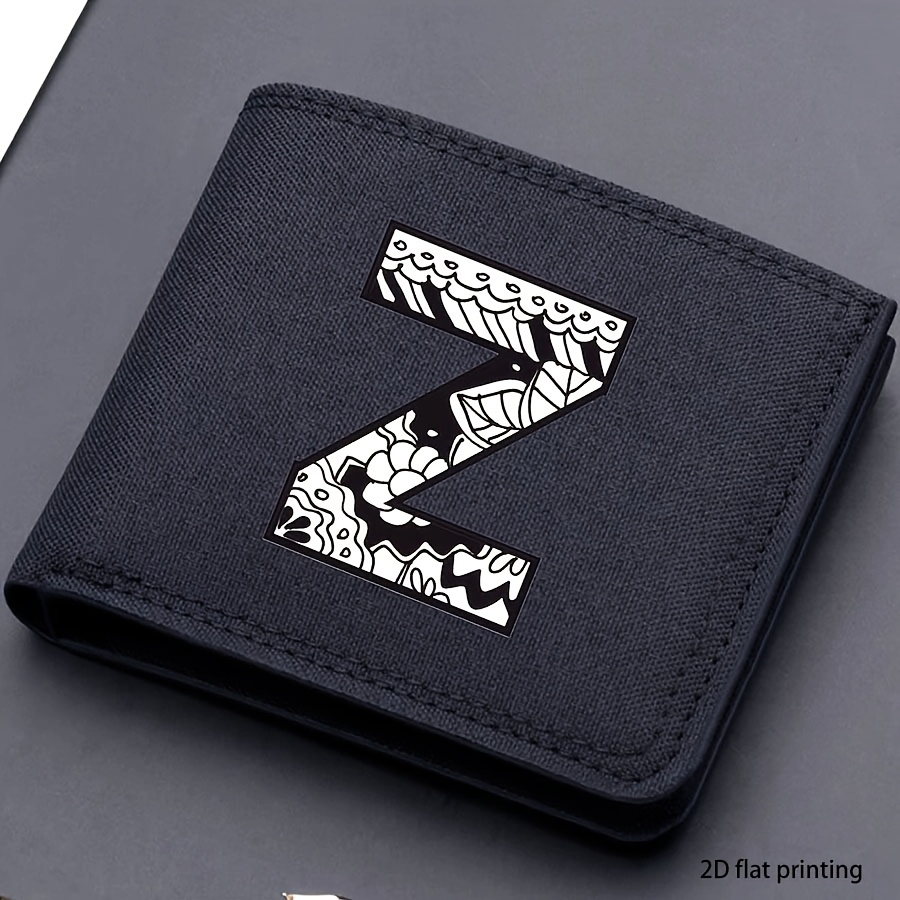 1 pieza, Cartera corta de lona impresa con 26 letras de moda para hombre, Cartera plegable con nombre propio, Cartera corta casual para negocios con ranuras para tarjetas, Regalo para hombres (impresión plana 2D)