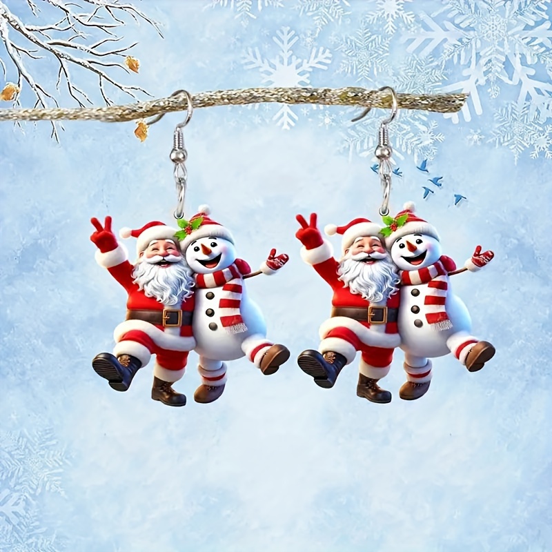 

Christmas Santa And Snowman Hug Acrylic Charm Pendant Earrings For Women, Lightweight Fashion Jewelry, Holiday, Party, And - Ideal Gift For Christmas, , Valentine's Day, And Birthdays