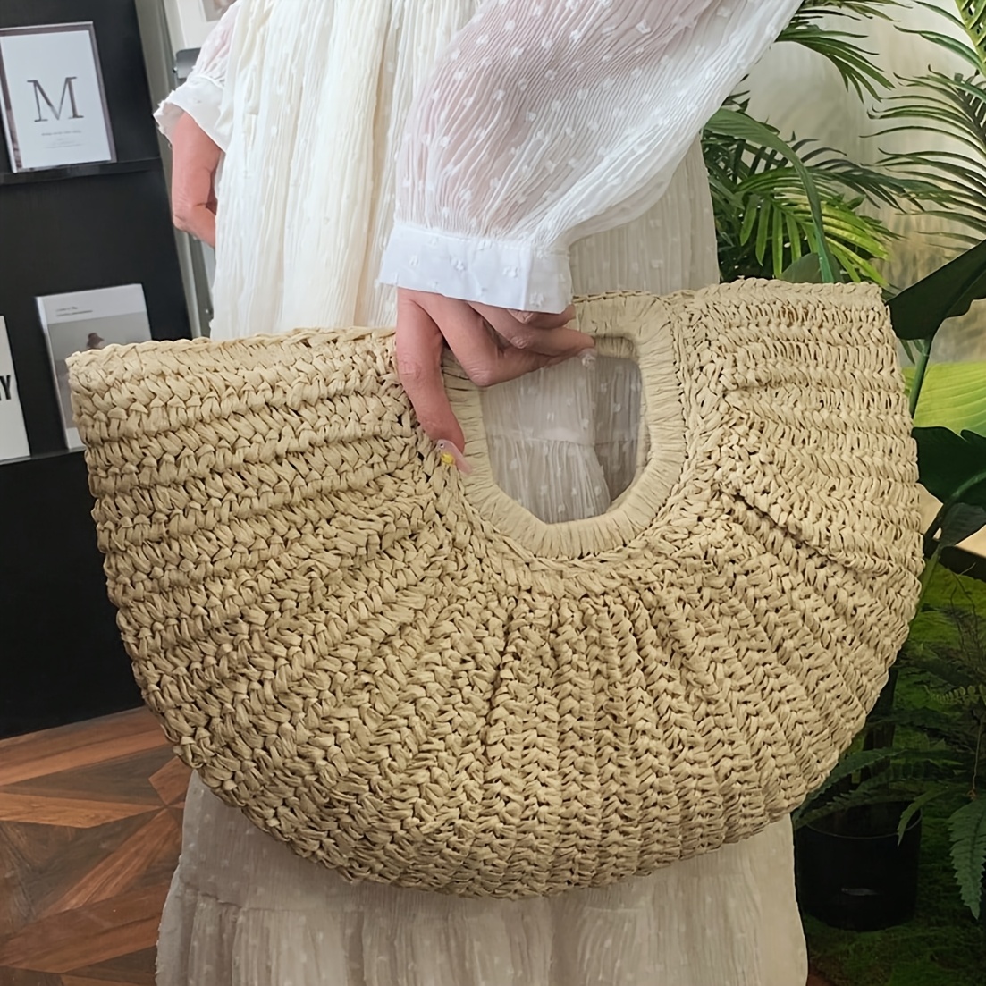 A Style Solid Color Khaki Paper Woven Large