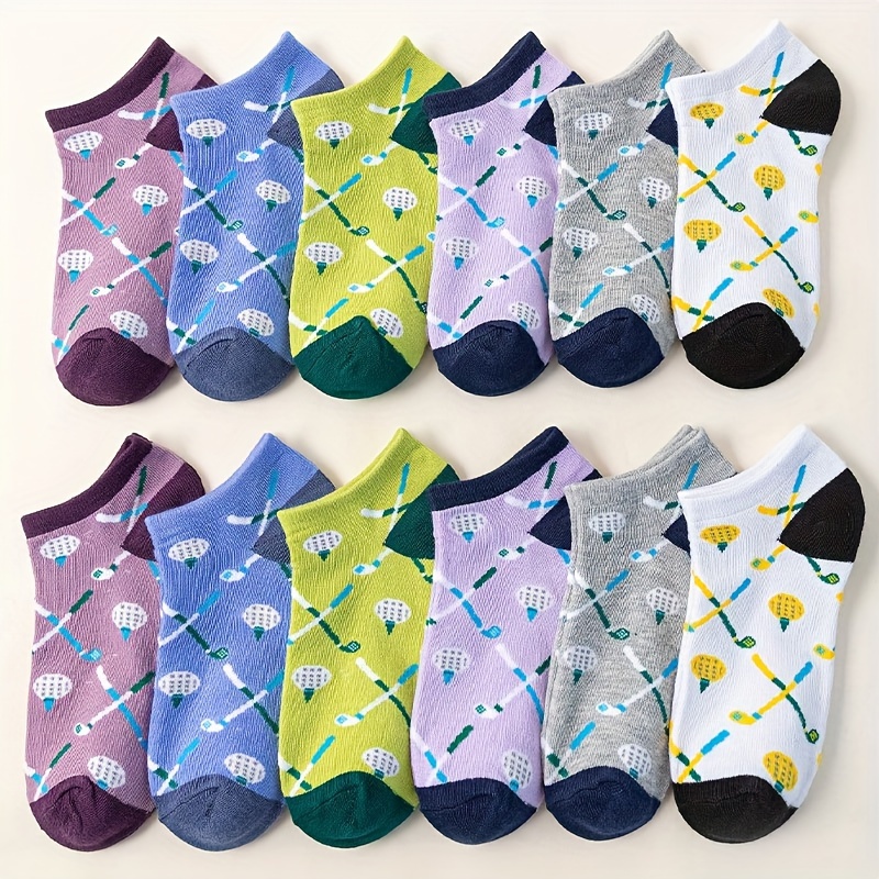 

12pcs Women's Breathable Golf Socks - Moisture-wicking, Fit With Geometric Patterns, & Stylish