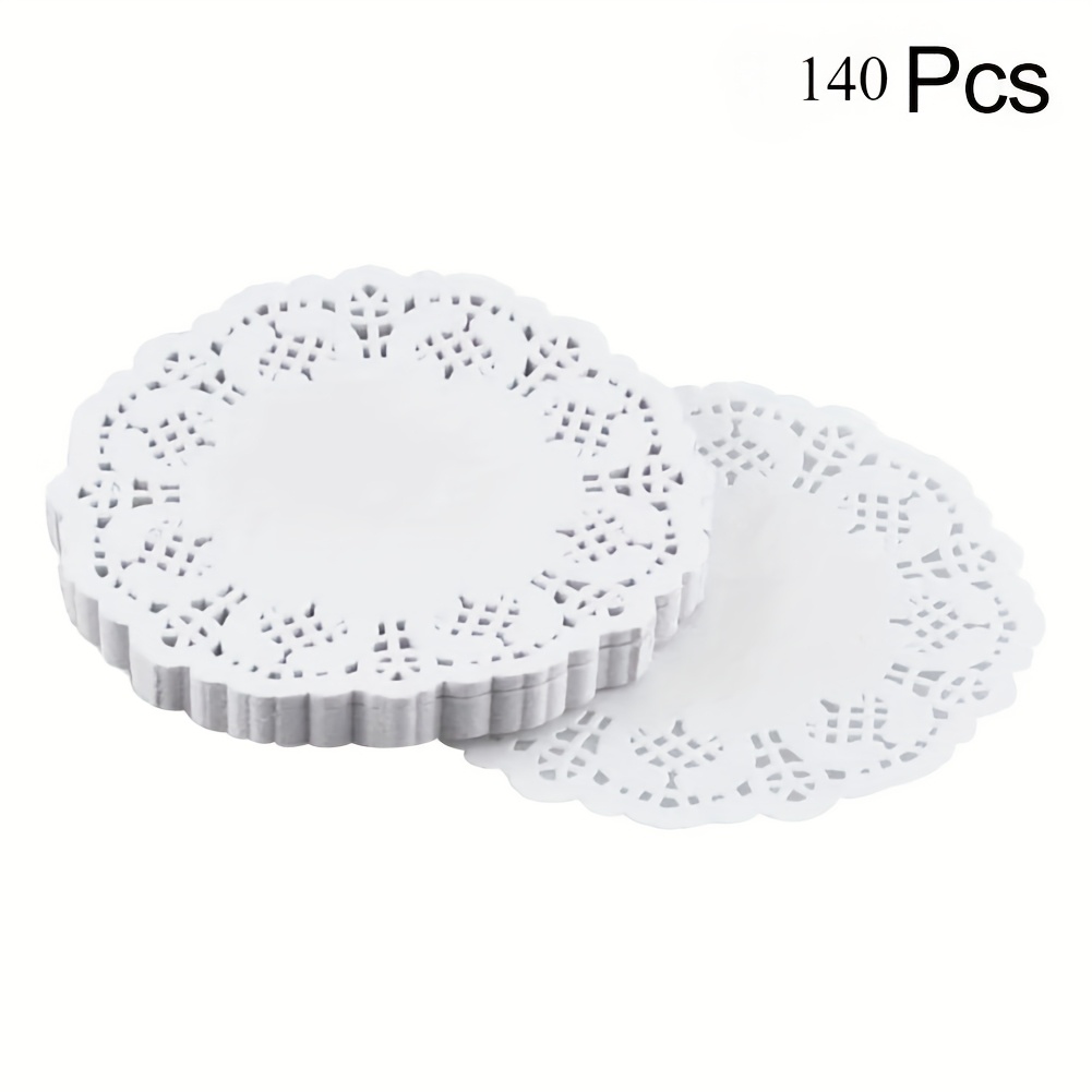 Image of 140pcs Elegant Lace Paper Doilies - 8.89cm Round, Food-safe Cupcake & Dessert Mats For Weddings, Parties & Home Decor