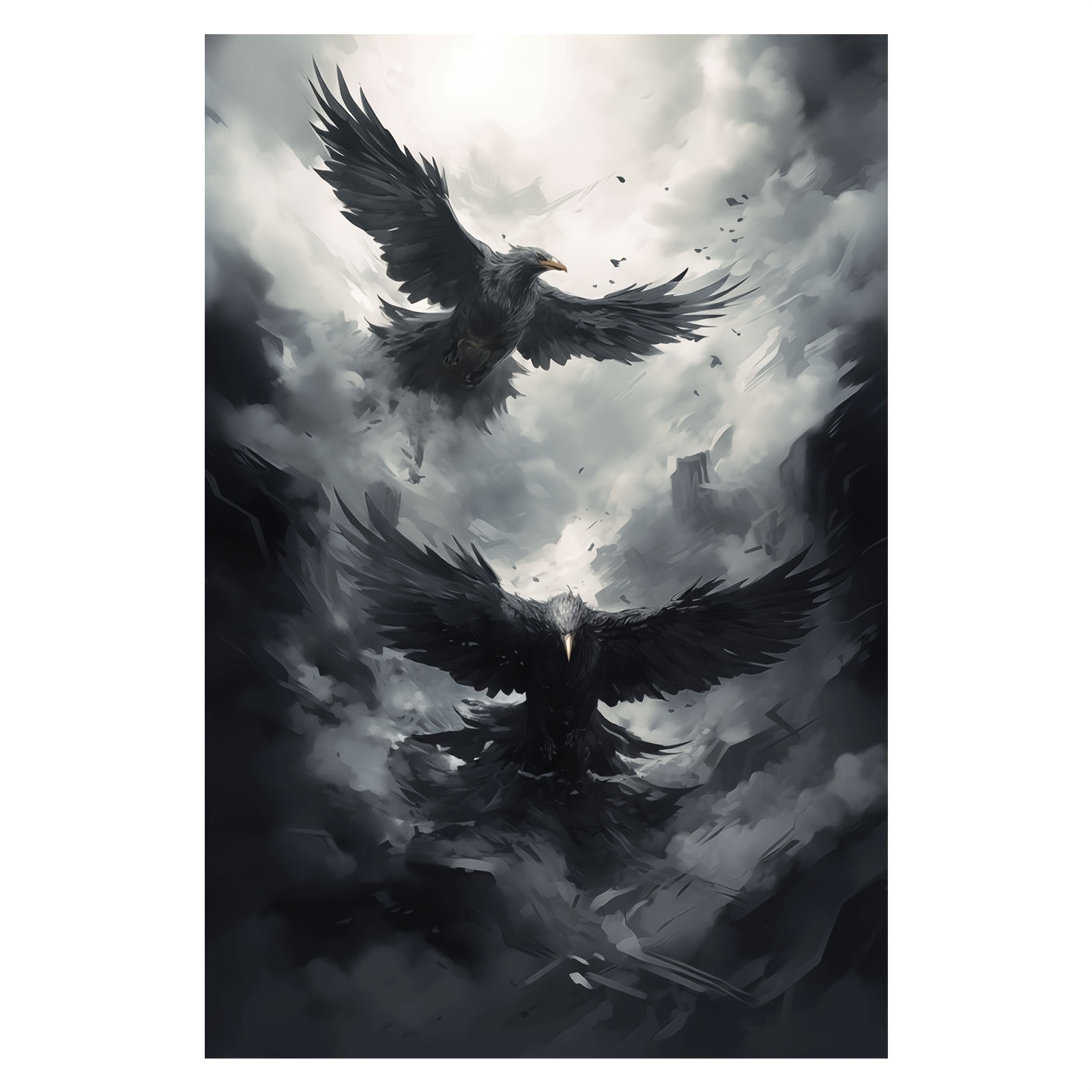 TEMU 1pc Frameless Crow Ink Poster, Hd Canvas Print, Dramatic In Flight, 30.48x45.72cm, High-quality Room Aesthetics Decor For Living Room, Bedroom,