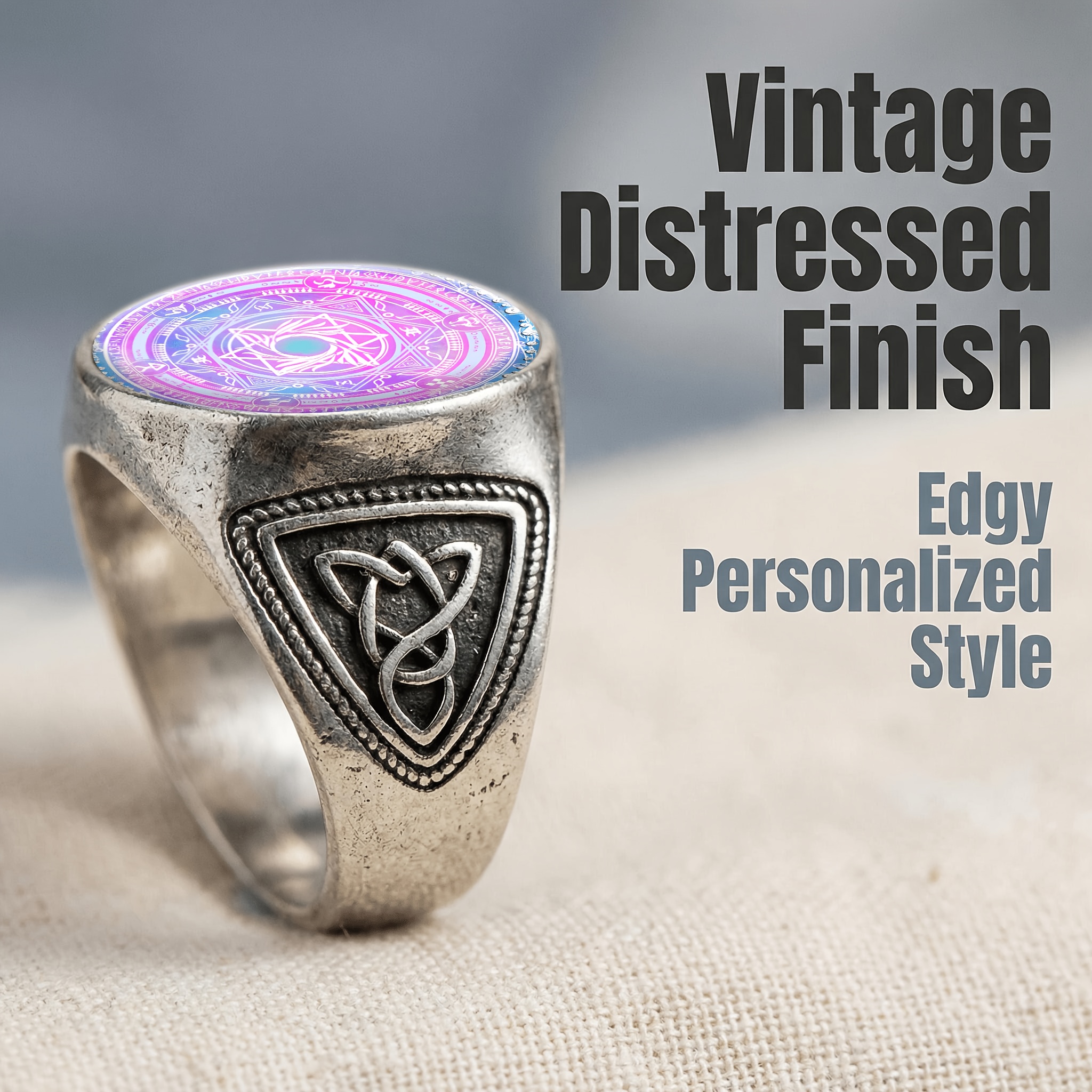 Unisex Metallic Texture Mystical Hexagram Pattern Ring