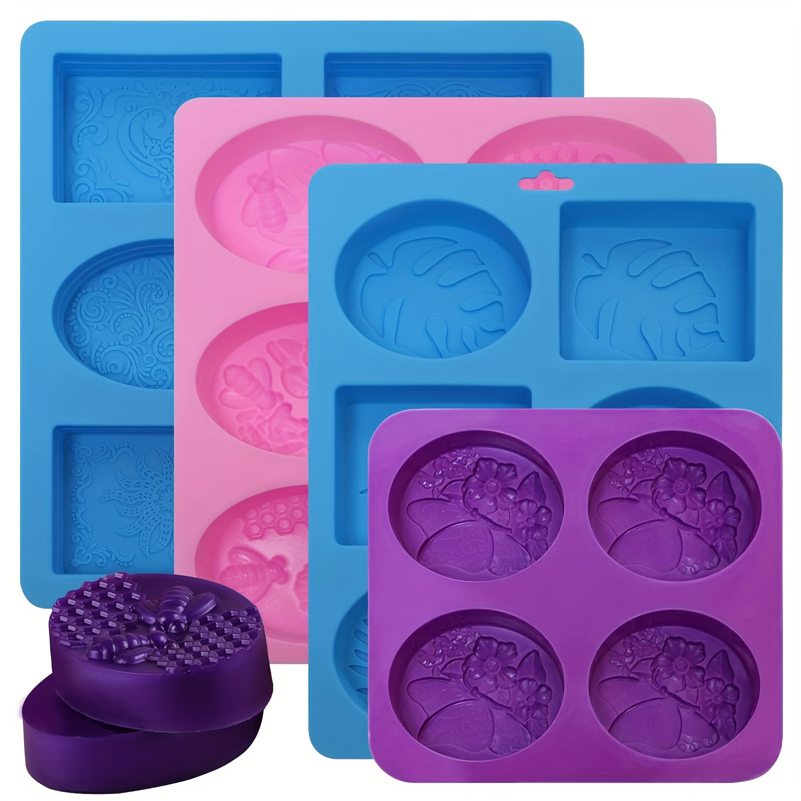 

4 Packs Silicon Soap Molds In The Shapes Of Bees, Butterflies, Flowers And Leaves - Handmade Crafts Molds For Resin Epoxy, Candle Wax, Cup Mat And Bath Bomb