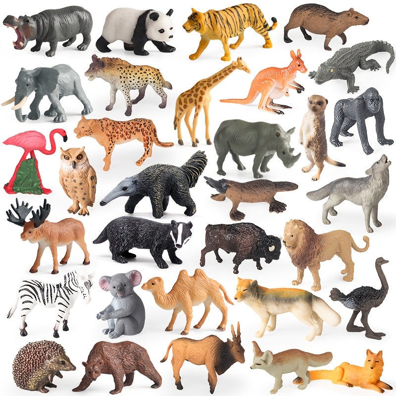 TEMU Un ensemble de 32 figurines de simulation de comprenant un mini-tigre, , un , un éléphant et une , un renard à oreilles, idéal comme cadeaux de