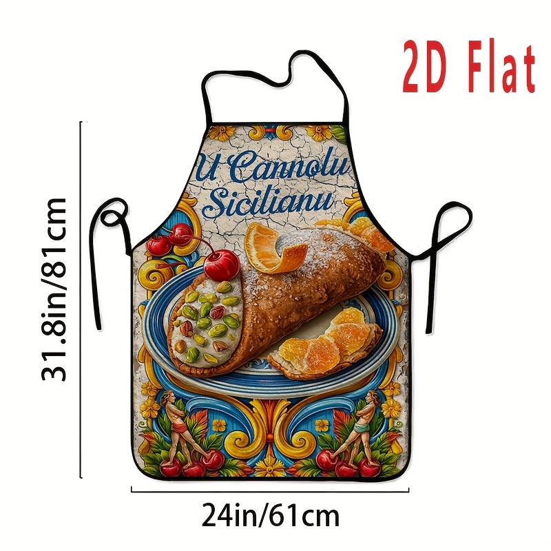 TEMU 1pc Cannoli Apron Suitable For Cooking, Baking, Italian-themed Kitchen Apparel - Washable Apron With Pastry Print, Reusable For Home, Grilling,