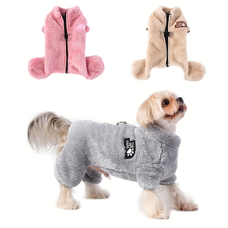 plush dog onesie sweater winter outfit with back zipper opening soft warm pet costume for small medium dogs   canine clothing   beige gray ideal for cold weather photoshoots dog winter coat plush material Product details 1