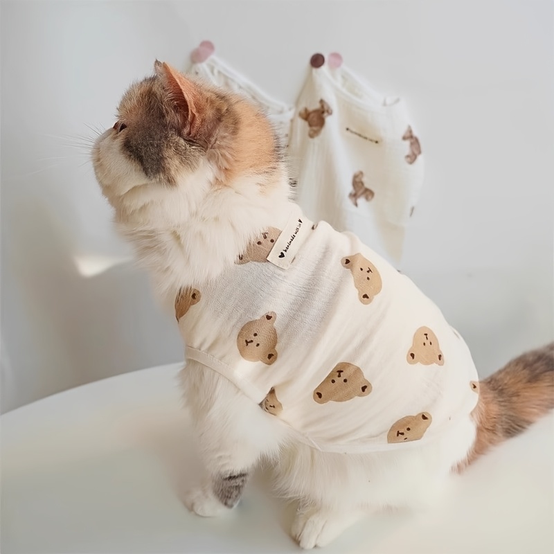 TEMU 犬服 春夏シャツ クマ柄 かわいいフリル袖 犬用アパレル サマーウェア 薄手 通気性 軽量