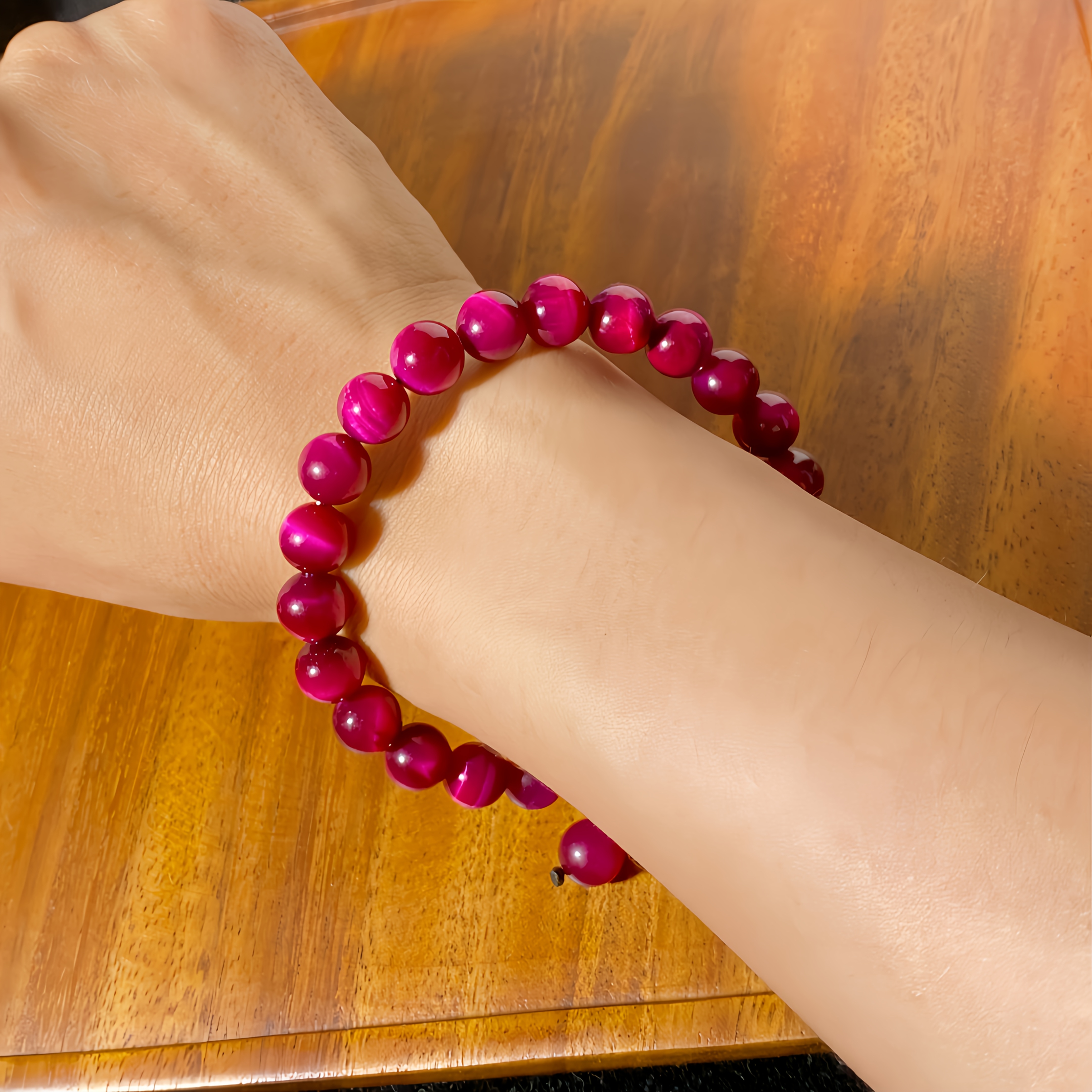 Natural Rose Tiger Eye Stone Adjustable Bracelet, Gift for Her