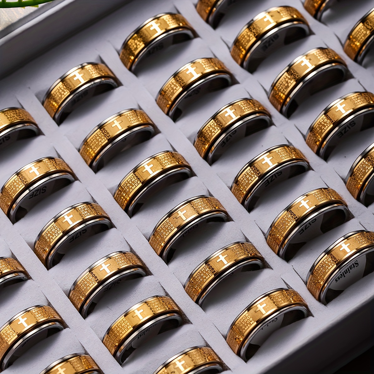wholesale lots 30pcs stainless steel relieving anxiety spinner ring for men and women 8mm spanish   verse christian   cross ring cross ring letter cross ring religious jewelry gift Product details 4