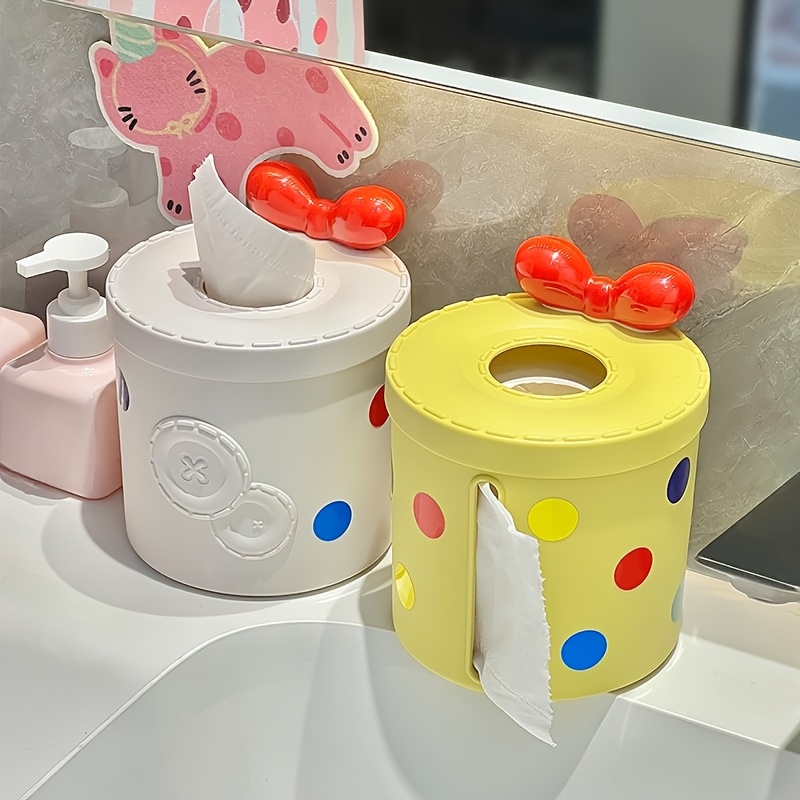 cute polka dot tissue box  r round plastic multifunctional dispenser for living room and dining table decor   accessory dining table accessory decorative tissue box plastic construction tissue box   Product details 1