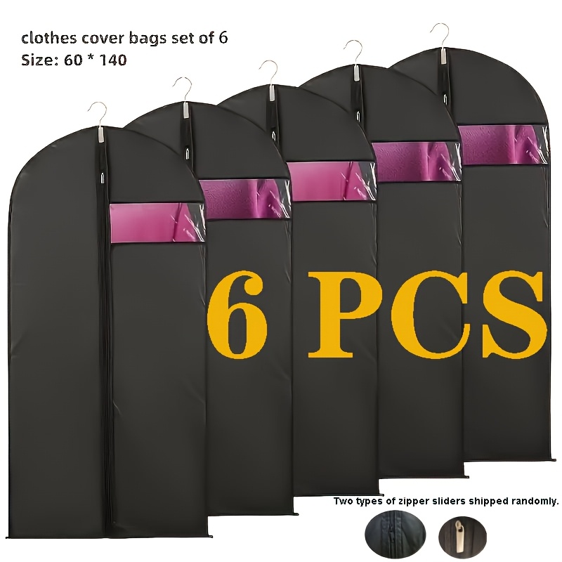 6pcs Premium Garment Bags, Suitable For Suits, Dresses, Coats, Jackets, And Evening Gowns, With 6pcss Zippers, Clear Window, Washable And Durable, For Hanging Suit Covers