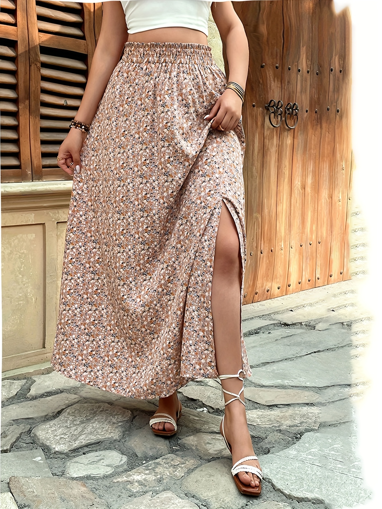 Maxi Skirt High Waisted Midi Skirt Floral Elegant Floral Midi