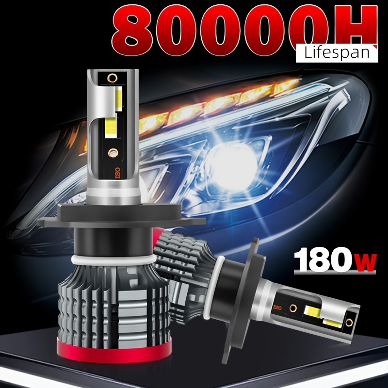 TEMU 2pcs H1 H7 H4 9005 9006 Led Canbus Car Headlight Bulbs | 180w Upgraded Design, Applicable For Trucks Or Cars, 12-24v, Lslight Brand