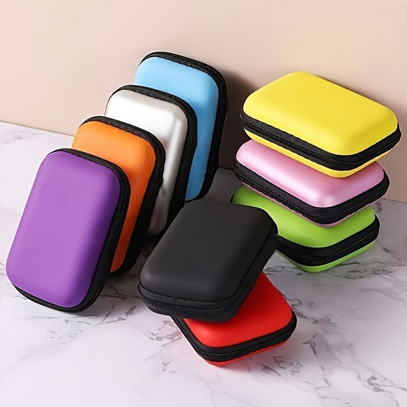 1pc EVA Headphone Storage Bag with Zipper - Portable Wireless Earbud Case & Cable Organizer, Durable Plastic, Mixed Color Shell