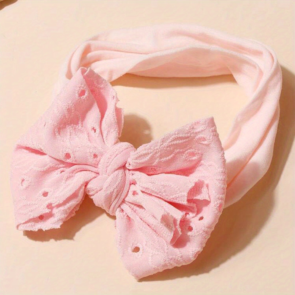 1pc Cute Baby Pink Nylon Bow Headband Suitable For Daily Wear