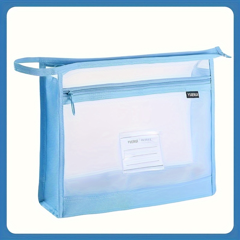 TEMU Large A4 Transparent Mesh File Organizer With Double Zipper - Spacious & Portable Document Storage Bag For School And Office