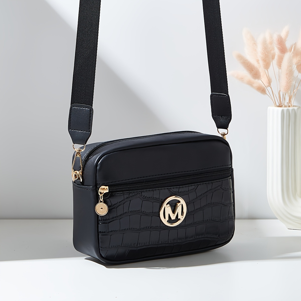 Image of Women's Body Bag Letter Hardware Crocodile Pattern Multi-functional Large Capacity Women's Shopping Camera Bag Trendy Small Square Bag Casual Shopping Versatile Body Bag
