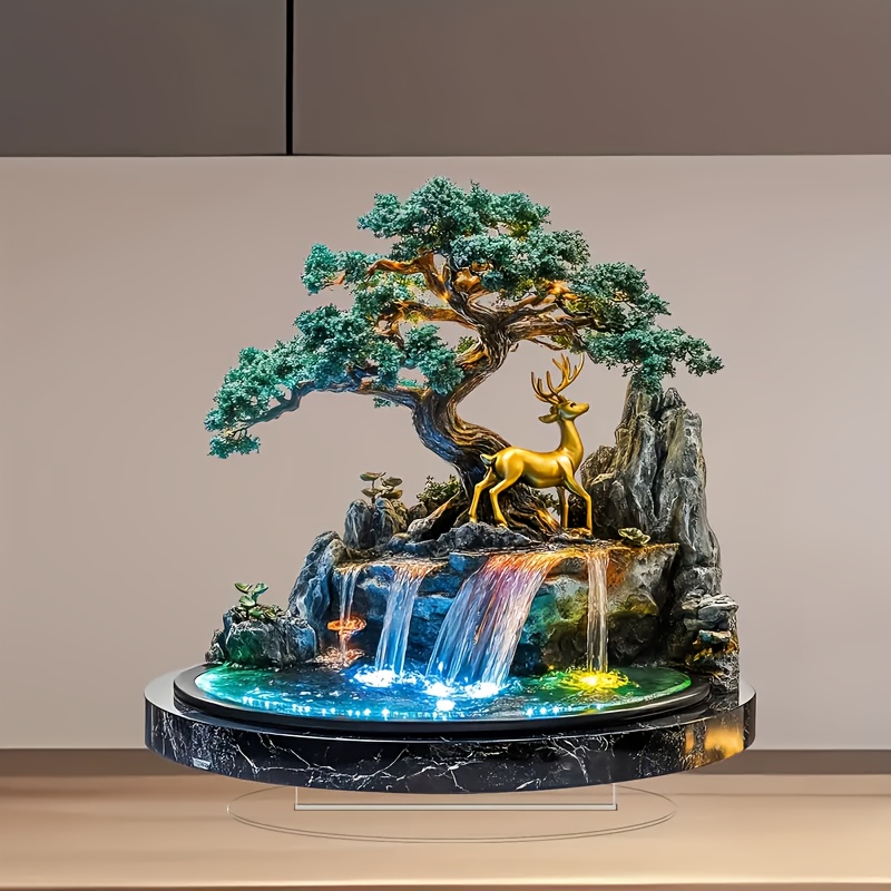 

2d Flat Classic Acrylic Deer Tabletop Fountain Statue With Waterfall, Plant Theme, Multipurpose Desk Decoration, Easy Assembly, No Power Needed, Ideal For Decor, Gift-friendly