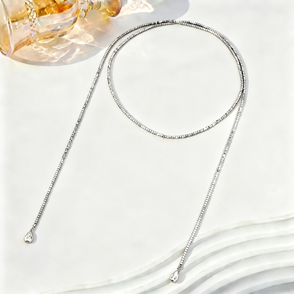 Women's Adjustable Y-Shaped Square Beaded Layered Necklace