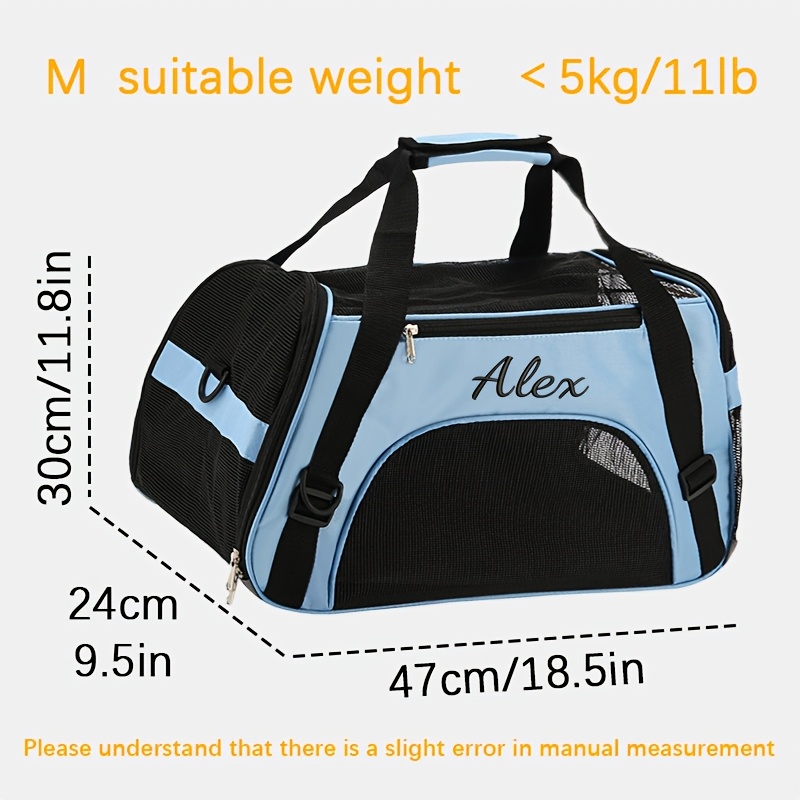 TEMU Pet Portable Bag, Personalized Embroidery With Your Pet's Name Or Unique Identifier, 6 Colors Available, Breathable Mesh Design For Comfortable