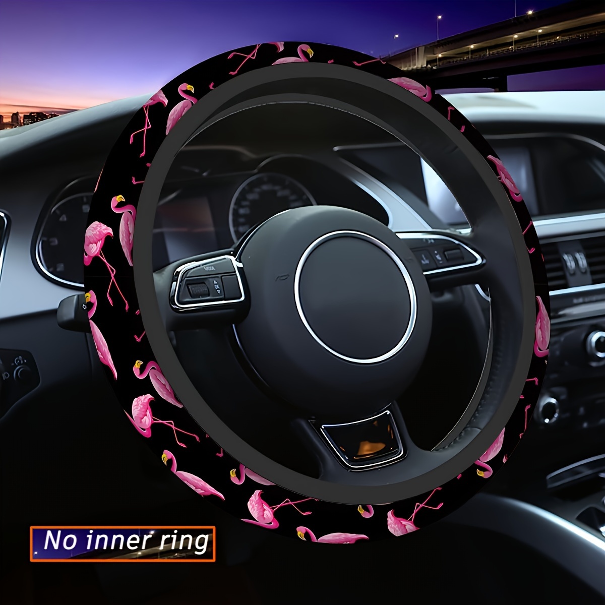 

Flamingo Print Steering Wheel Cover, Soft Polyester Fiber, Breathable Sweat Absorption, Lightweight, No Inner Ring - Universal 15in/38cm Fit