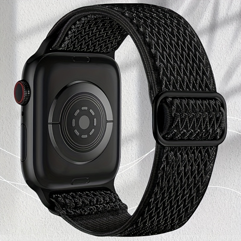 Image of A Black Woven Nylon Watch Band, Adjustable And Made Of Breathable Elastic Material, Suitable For Men And Women, Compatible With Watch Models