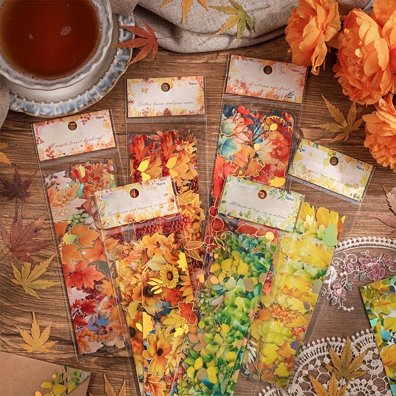 

15pcs Decorative Stickers, Fall Plants Falling Leaves Fruits Collage Stickers, Waterproof Self-adhesive Decals For Phone, Laptop And More