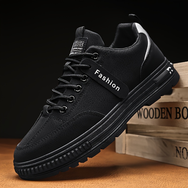 Men's Stylish Plus Size Solid Color Ankle Boots - Comfortable, Non-Slip Lace-Up Sneakers for Outdoor Activities & Casual Wear