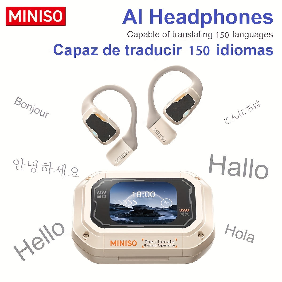E-shop MINISO M98 KI-Übersetzungs-Open-Headset: Kann 135 Sprachen in übersetzen, mit einem hochauflösenden Vollfarbdisplay und Touchscreen, entwickelt