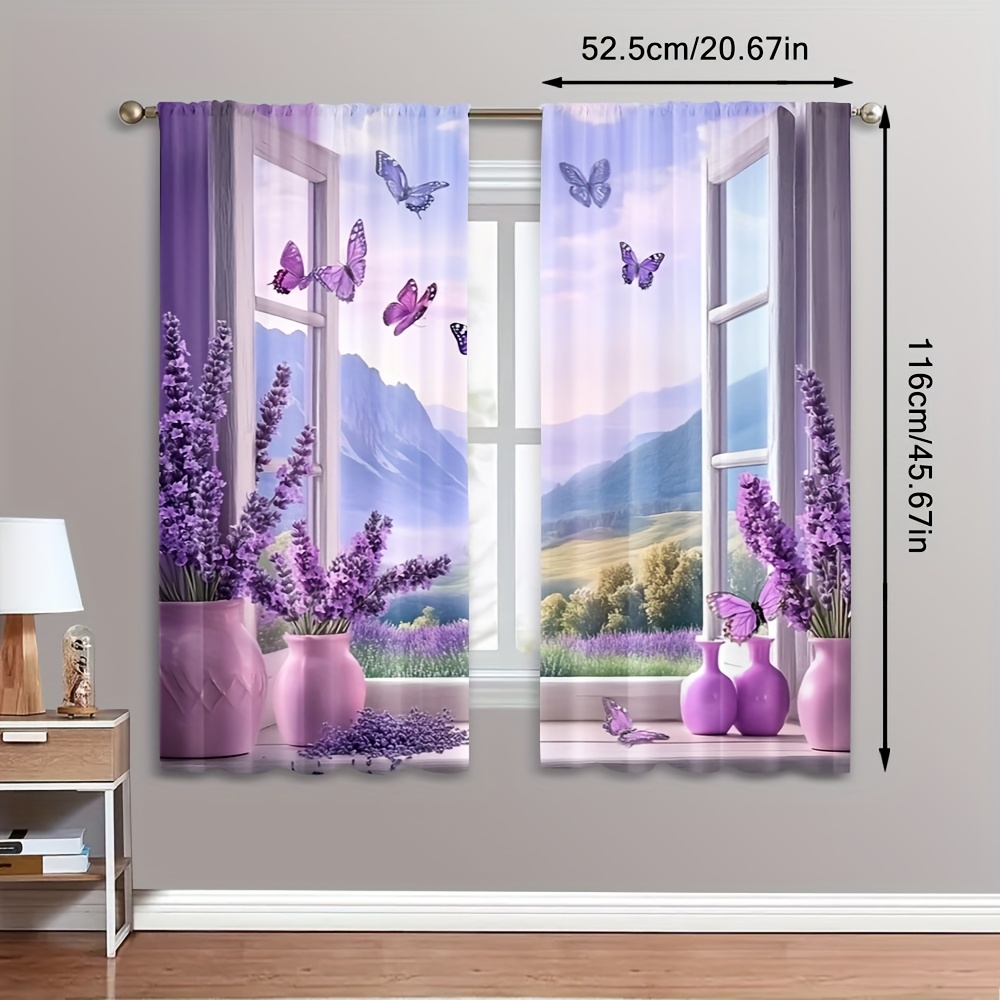 TEMU 2pcs, Rideaux Printemps Été Scènes de Filtrage de Lumière Rideaux Polyvalents Durable Polyester Parfait pour , , et la Décoration de Salle de