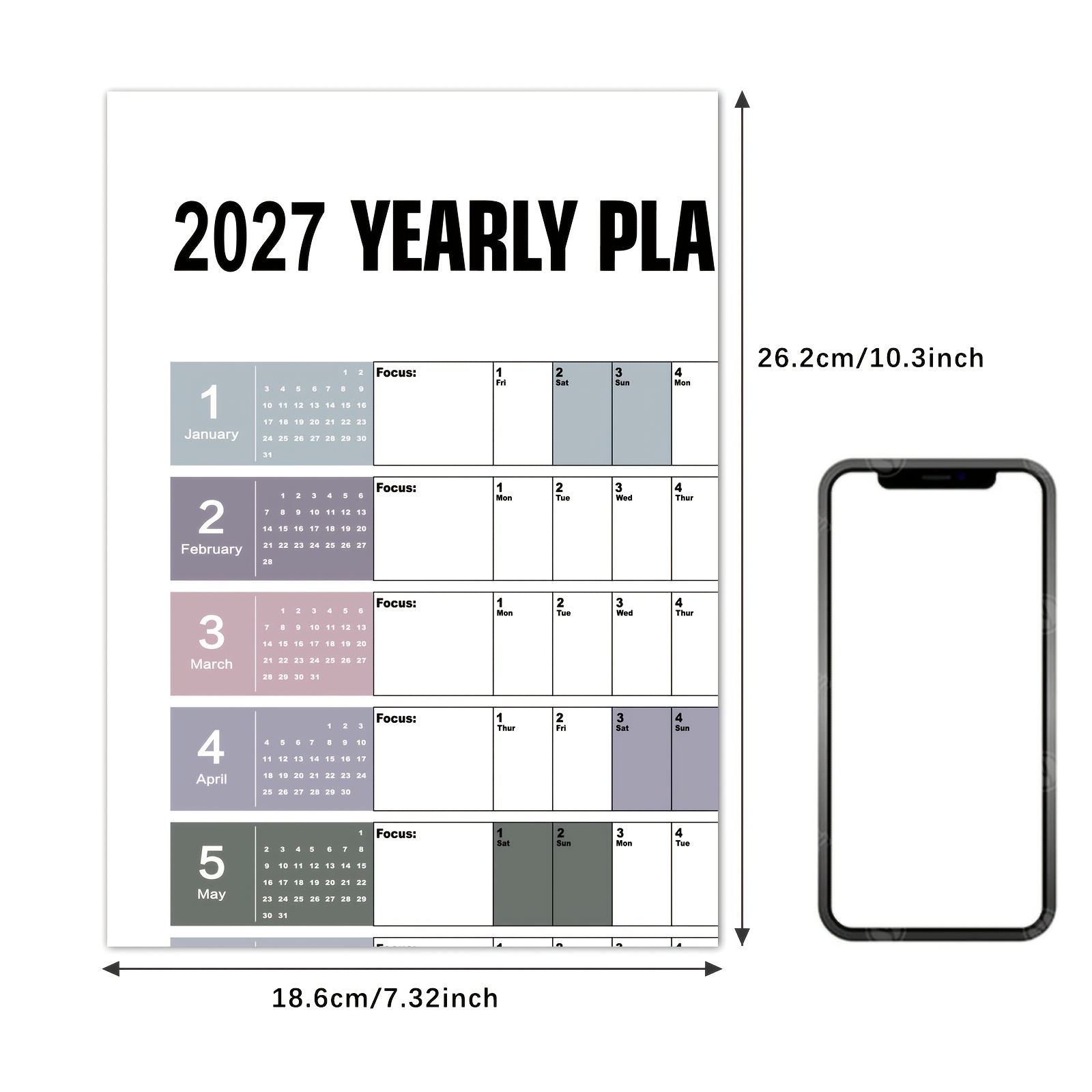 TEMU Calendario da parete 2027 - Calendario da parete per l' 2027, 29,2 x 20,7 pollici, per casa, scuole e ufficio, agenda da parete 2027 con 4 fogli