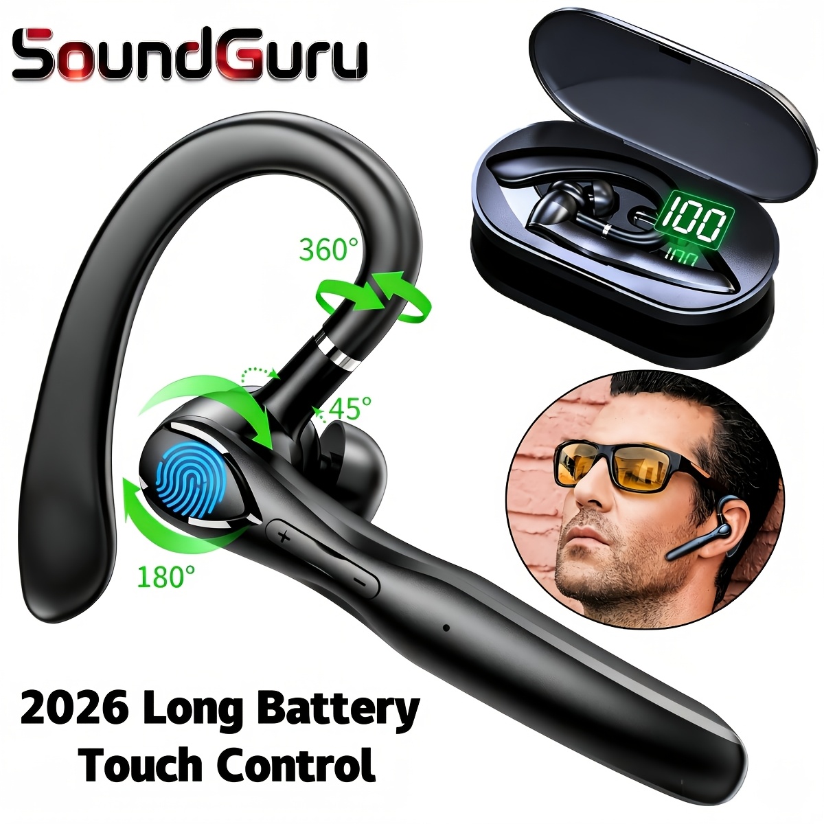 TEMU Wireless Business Headphones, Noise-cancelling Headphones Designed For Truck Drivers, With Enc Noise Cancelling Mic For Calls, , And Open-ear