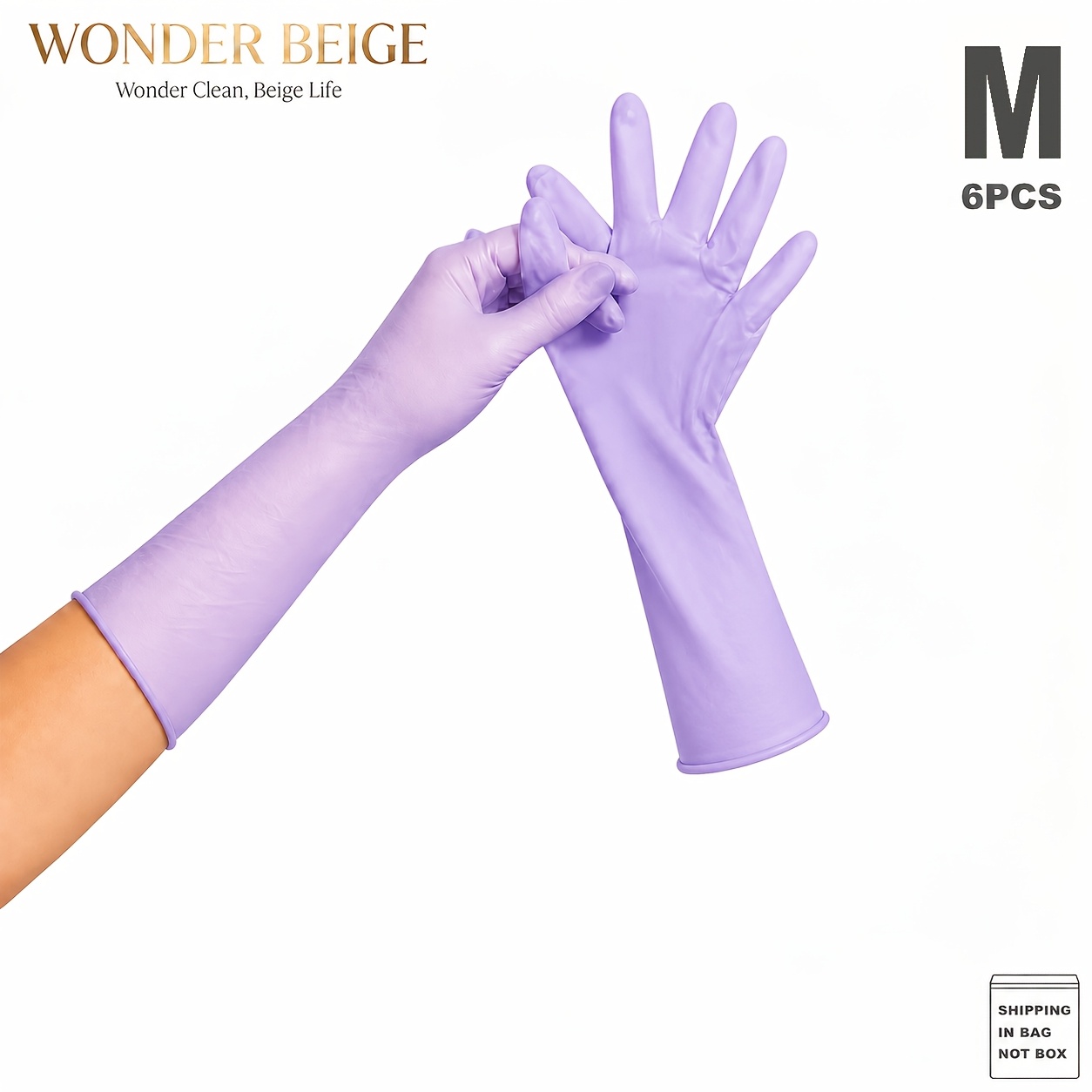 TEMU Gants jetables en nitrile 6 pièces Violet Manchon long 12 pouces Respirants Extensibles pour usage général Usage Courses quotidiennes Tâches
