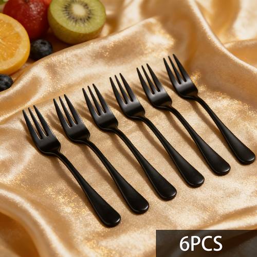 black minimalist stainless steel dessert fork 5 4 inch three pronged fruit fork 6 12pcs set party travel essential appetizer fork