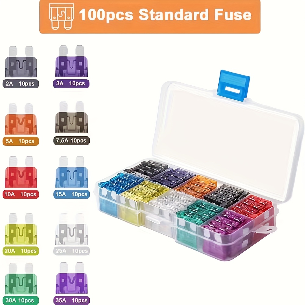 100/182pcs Car Fuse Assortment Kit, Replacement Fuses For Cars/rv/trucks/motorcycles (2a-35a) With Blade Fuses, Compatible With All Models, Electrical Circuit Protection